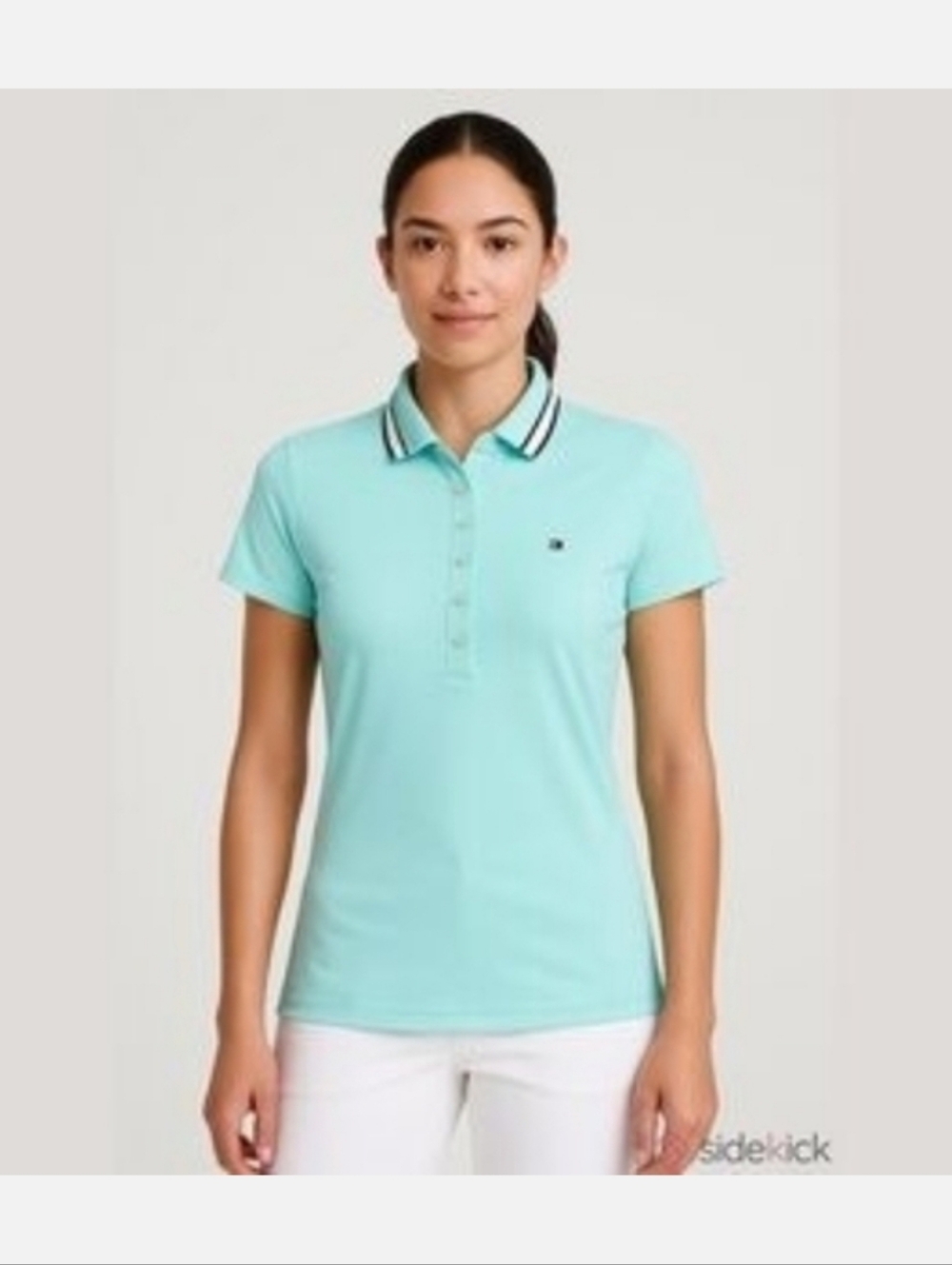 Women's Mint Short-Sleeve Polo with Striped Collar